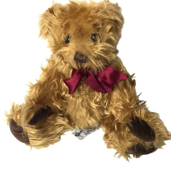 Vintage RUSS Gregory Teddy Bear 6" Plush Maroon Bow Shaggy Mohair Look Eyebrows - Picture 1 of 7